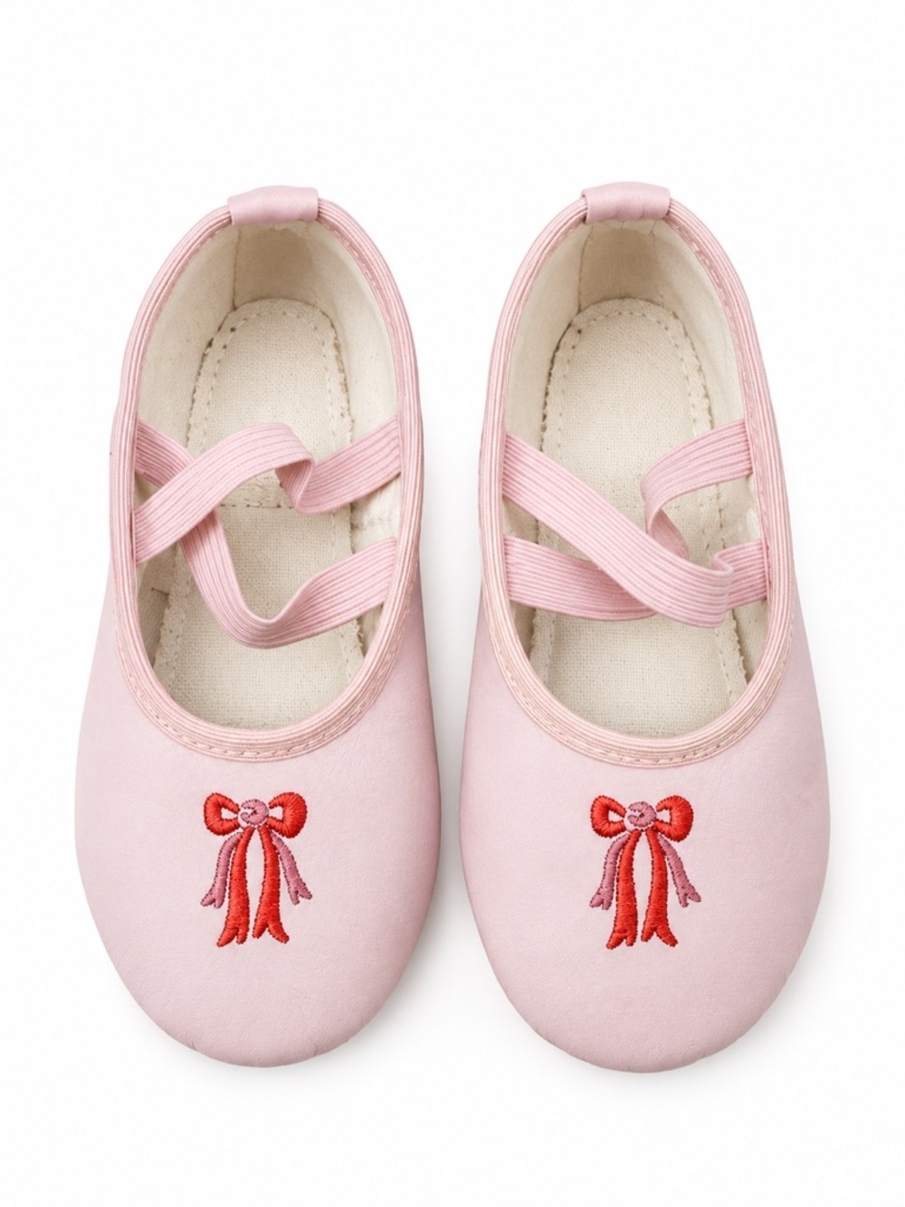 Adorable Pink Kids Girls Ballet Flats with Bow Embroidery Slippers Dress Up
